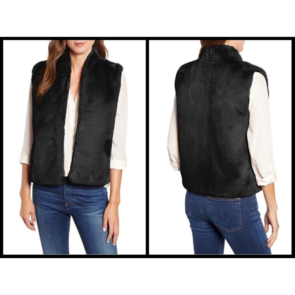 💕VELVET BY GRAHAM & SPENCER💕 Lux Faux Fur Vest ~ Black Small S NWT